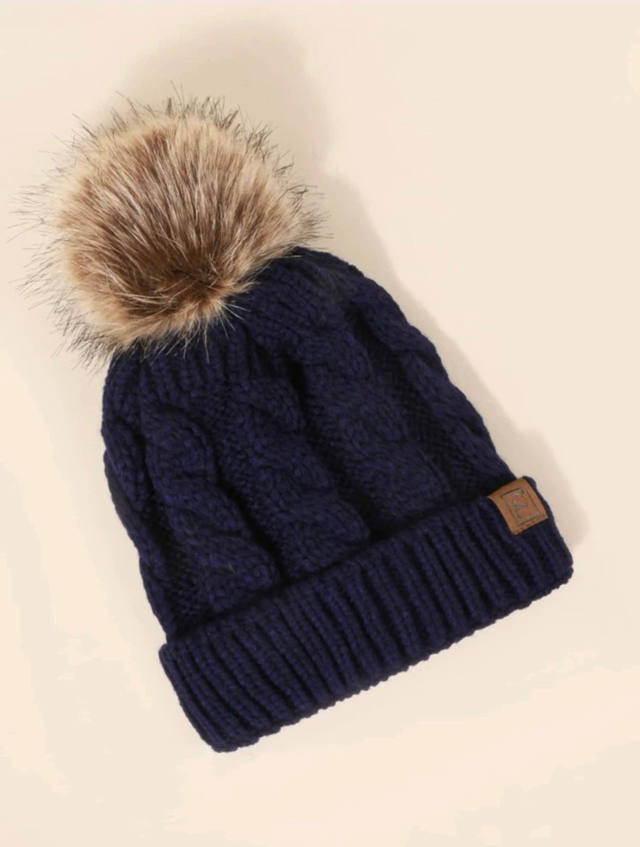 Navy Beanie With Pom Pom