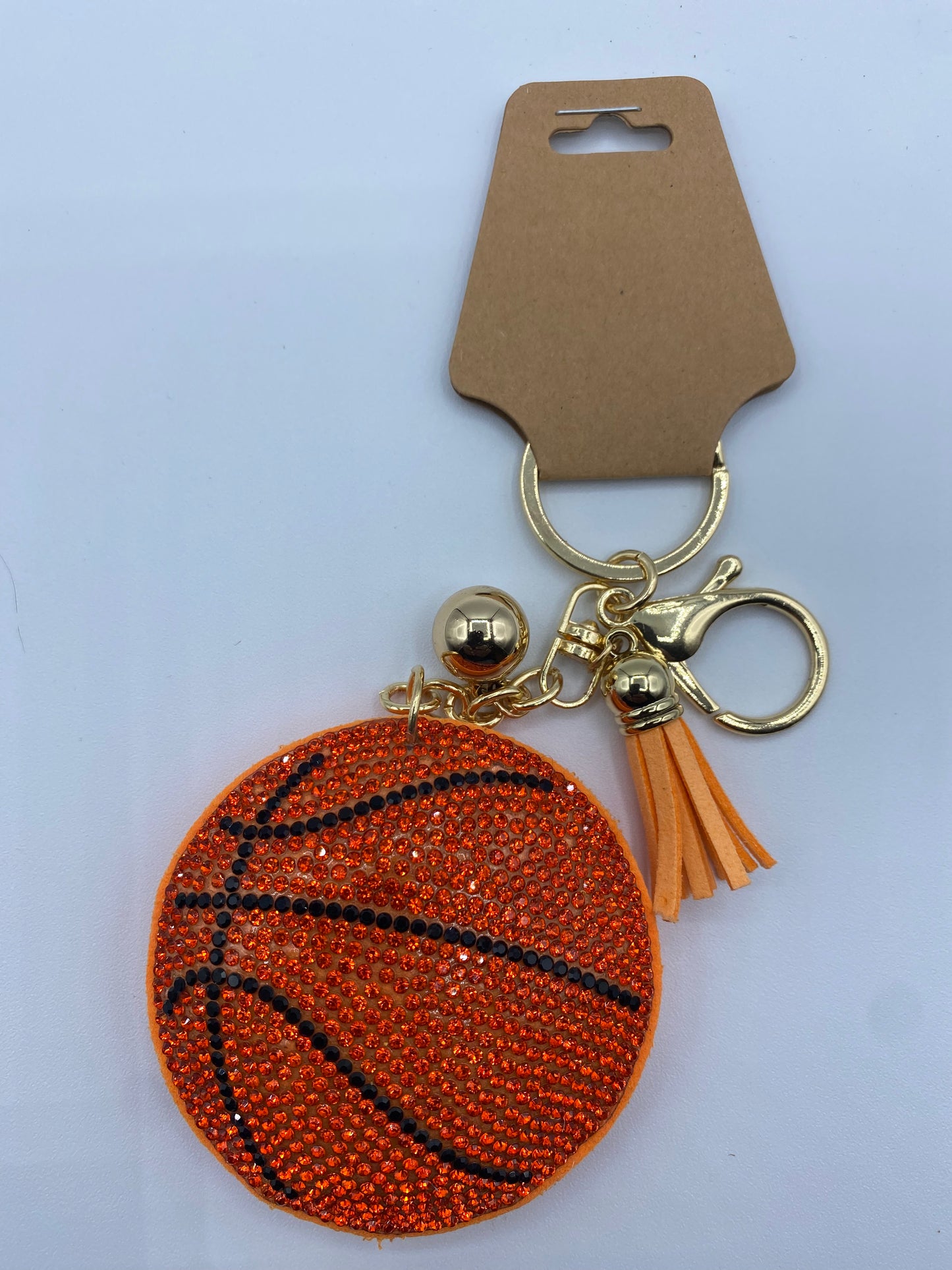 Orange Rhinestone Basketball Keychain