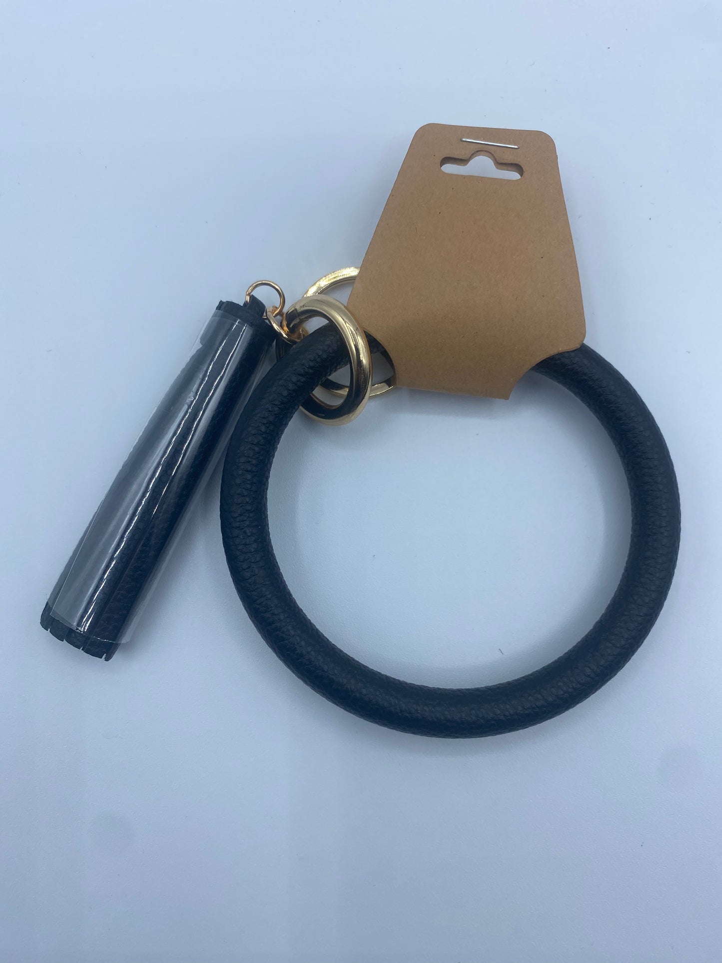 Black Leather Tassel Bracelet Keyring