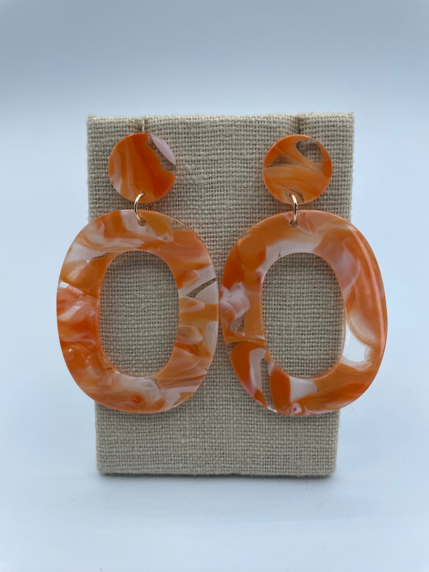 Orange and White Marble Earrings