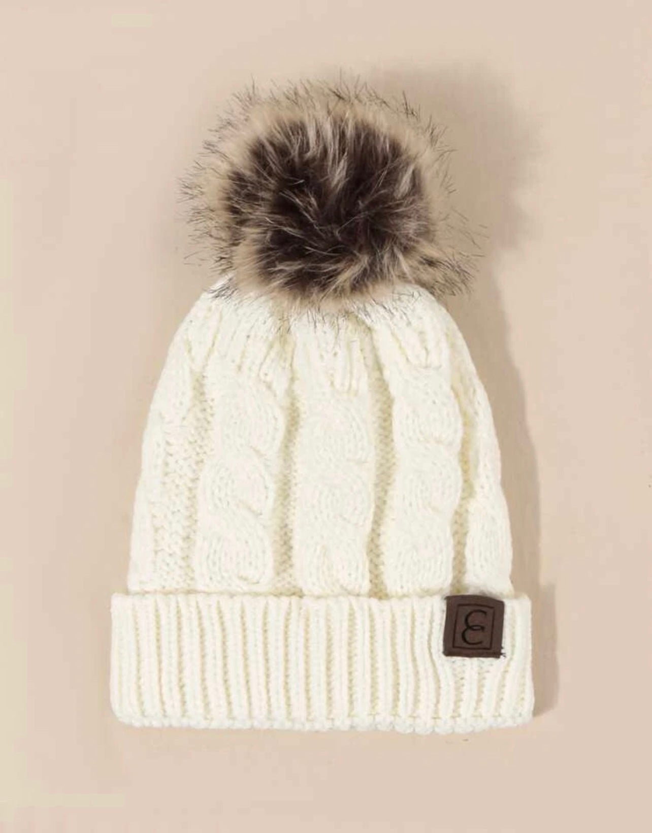 Off White Beanie With Pom Pom