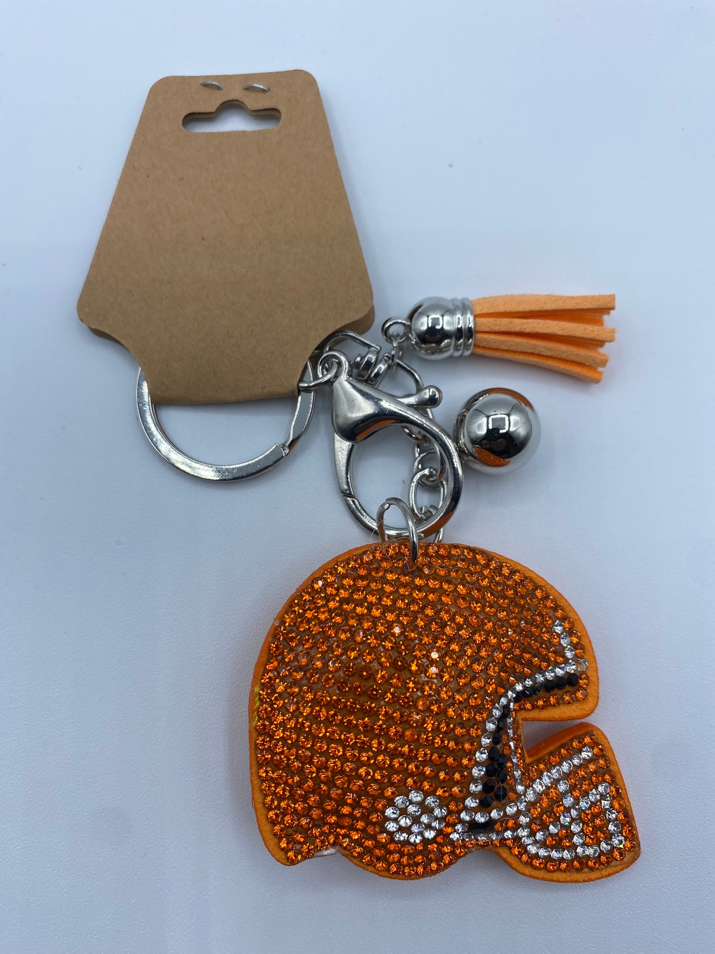 Orange Rhinestone Football Helmet Keychain