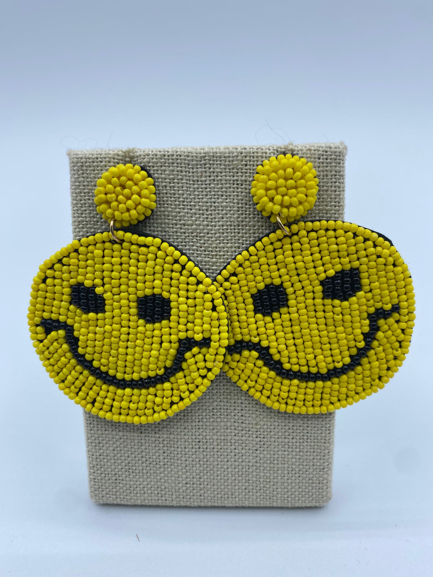 Yellow Beaded Smiley Face Earrings