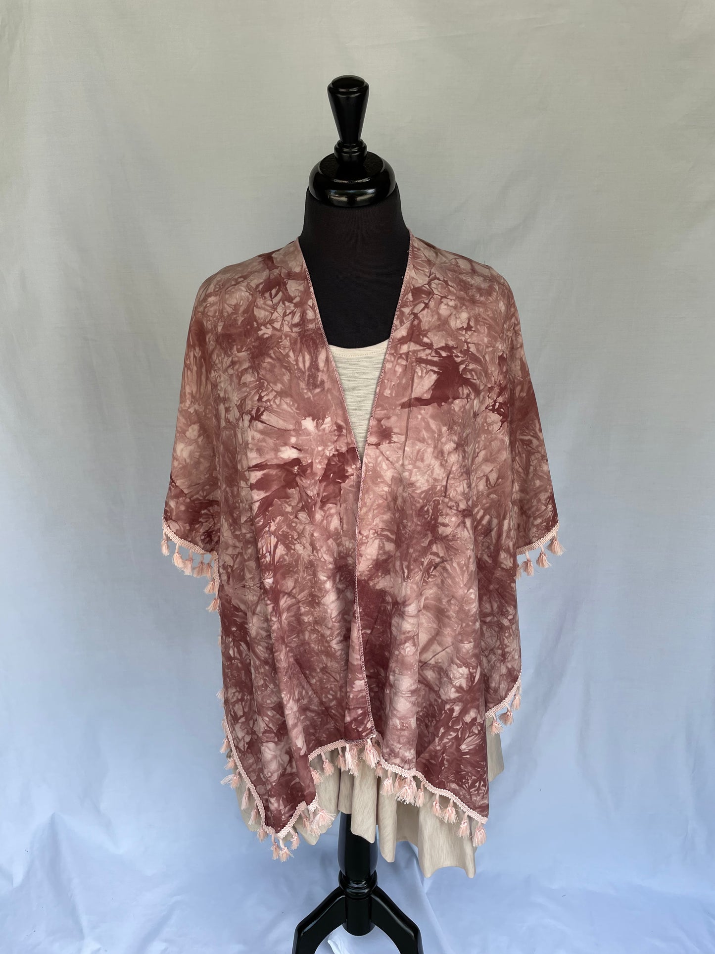 Mauve Tie Dyed Kimono With Tassels