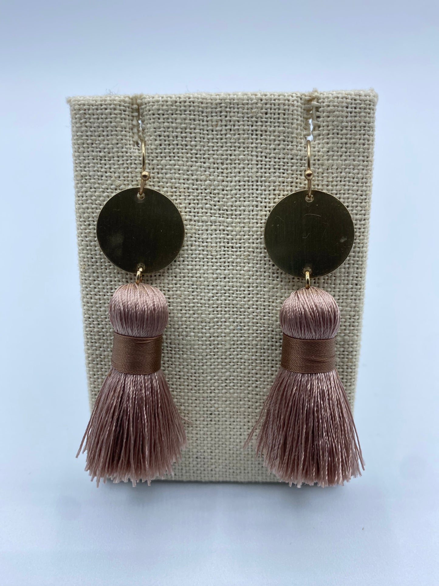 Taupe and Gold Tassel Earrings