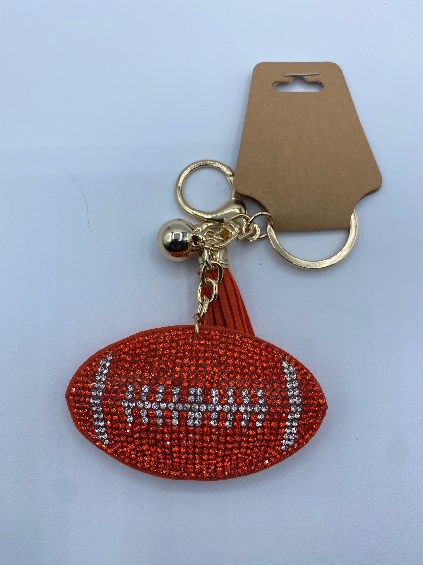 Orange Rhinestone Football Keychain