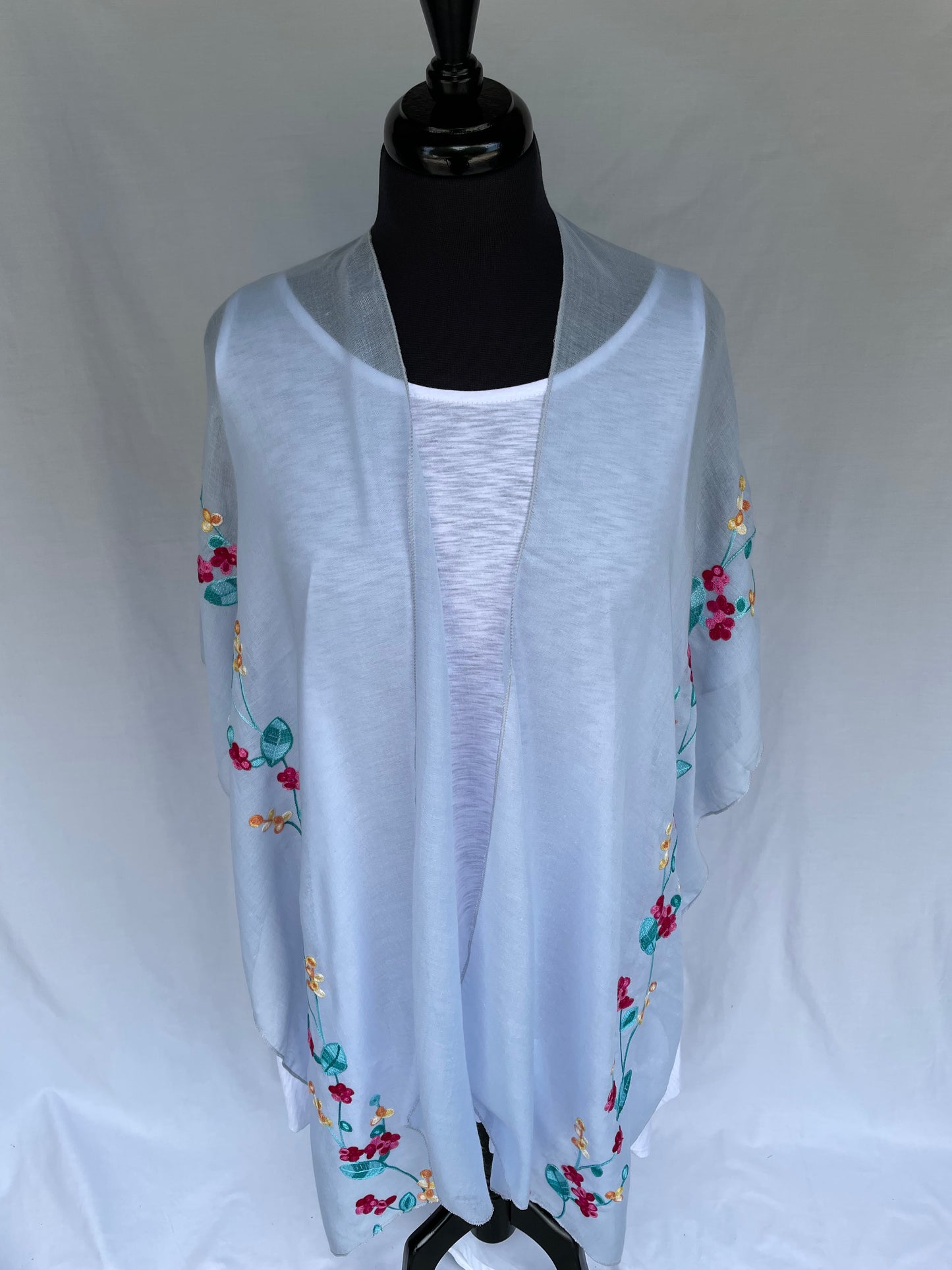 Powder Blue Kimono With Embroidery
