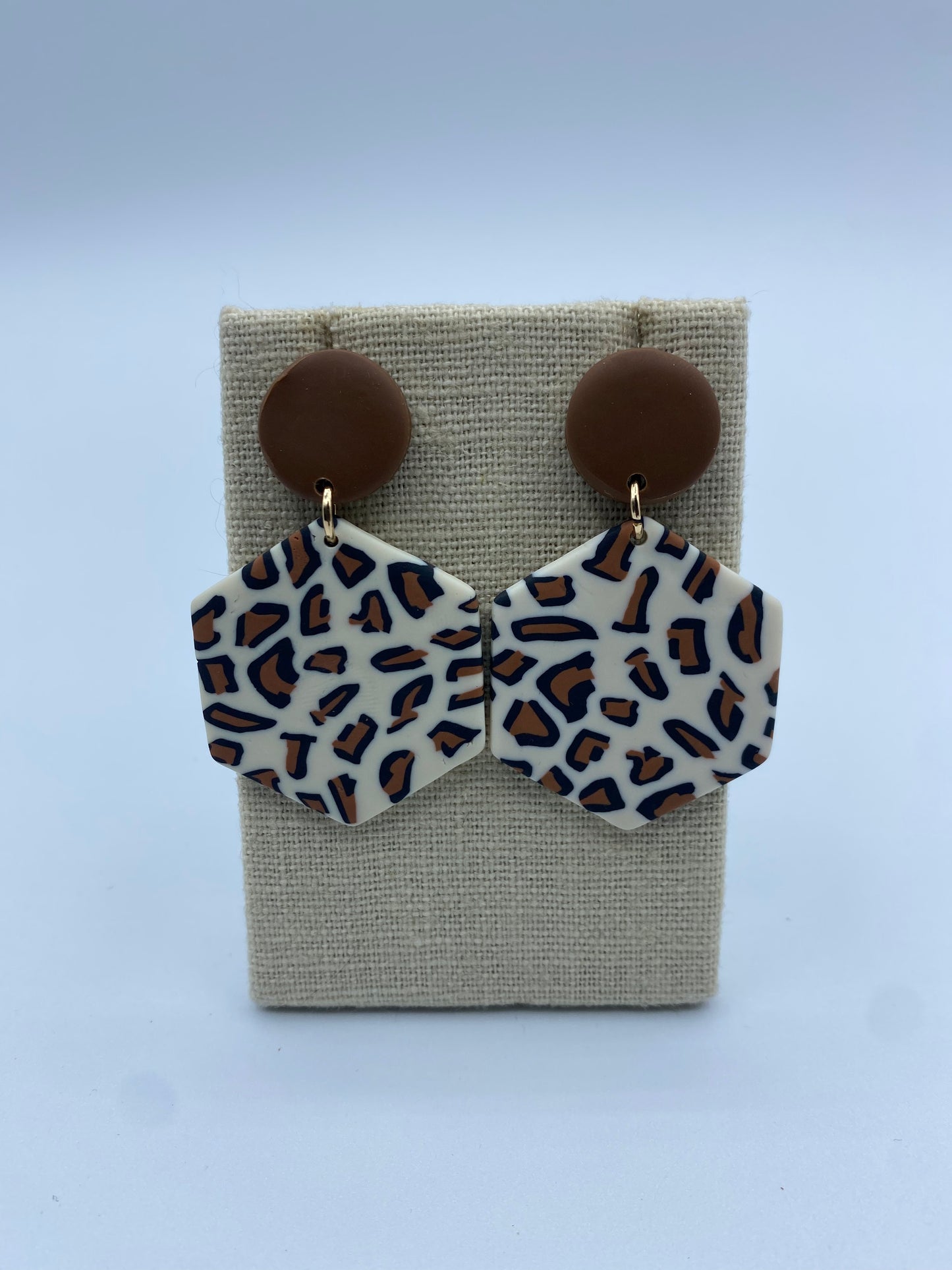 Leopard Hexagon Clay Earrings