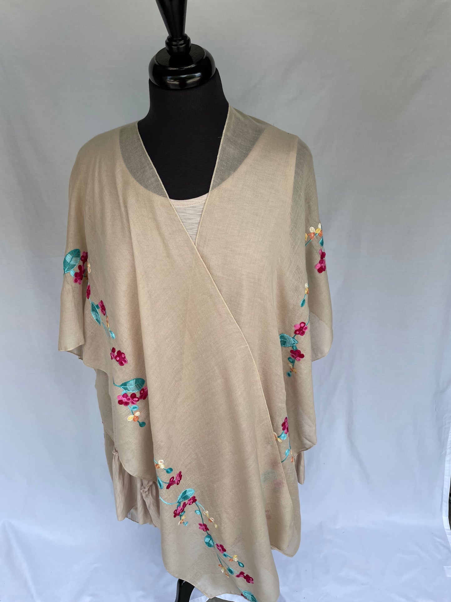 Khaki Kimono With Embroidery