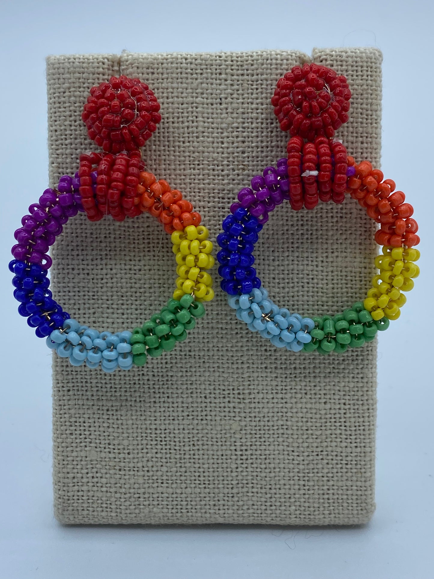 Rainbow Beaded Hoop Earrings