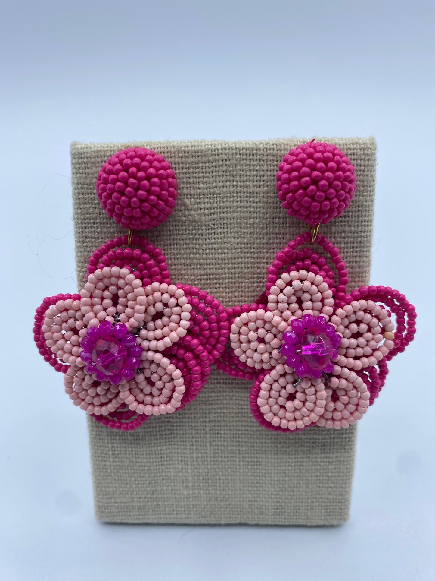 Two-Toned Pink Beaded Flower Earrings