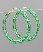 Green Baguette Pave Hoop Earrings