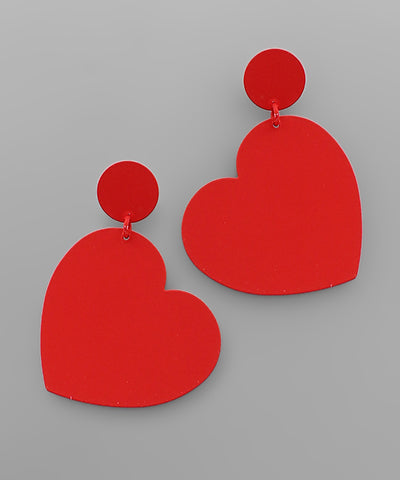 Red Matte Metal Heart Earrings