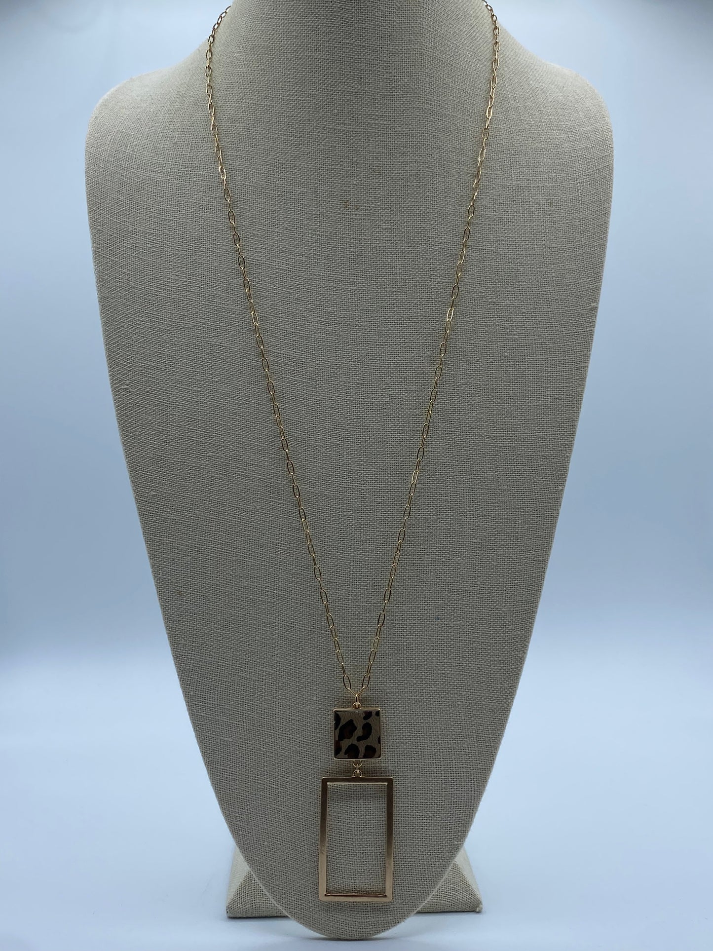 Square Leather and Rectangle Leopard Necklace