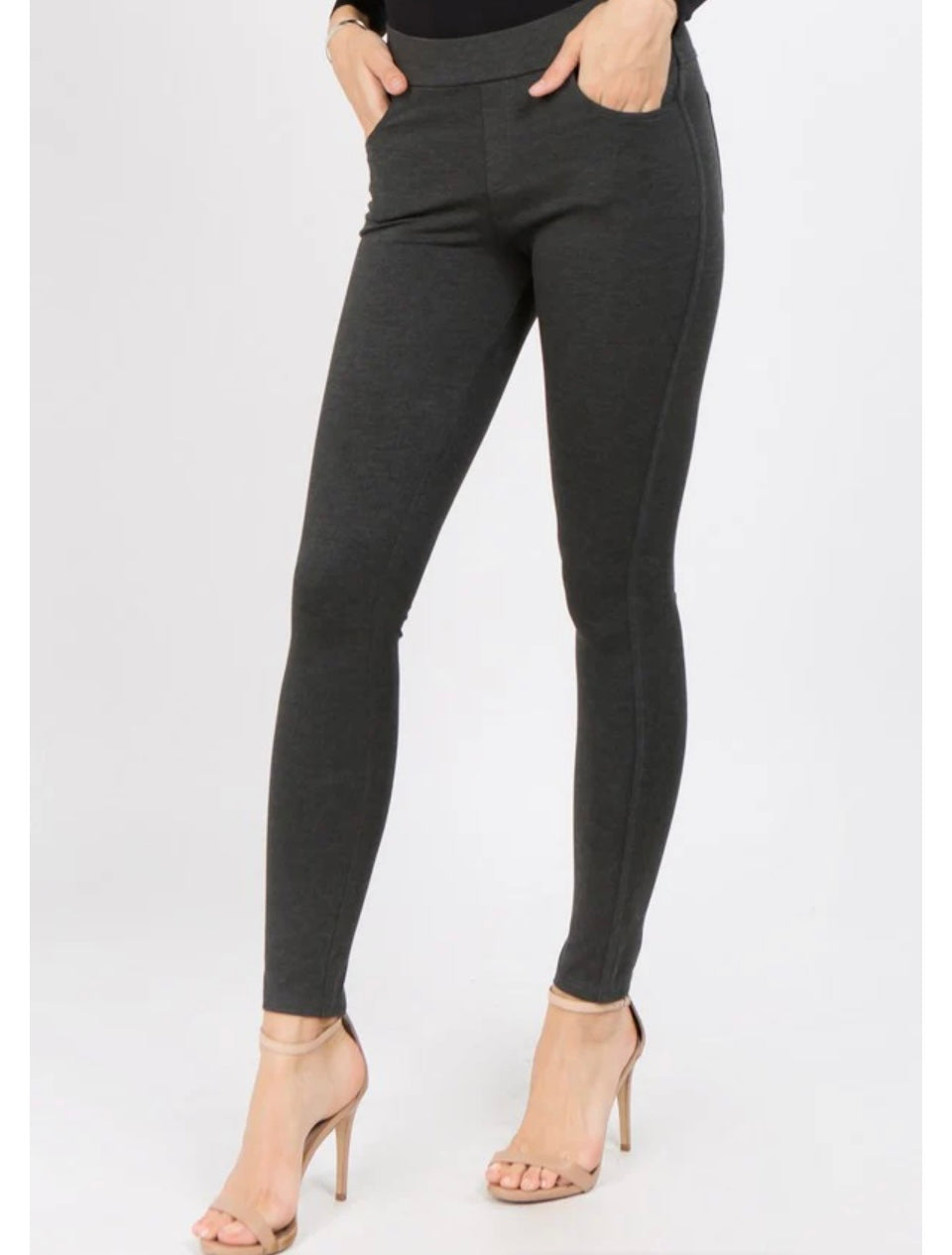 Charcoal Pull On Ponte Pant