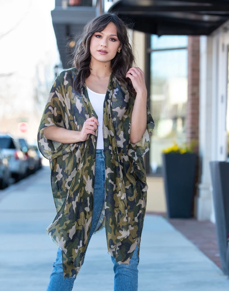 Green Camouflage Sheer Kimono