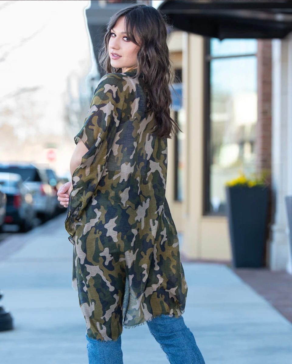 Green Camouflage Sheer Kimono