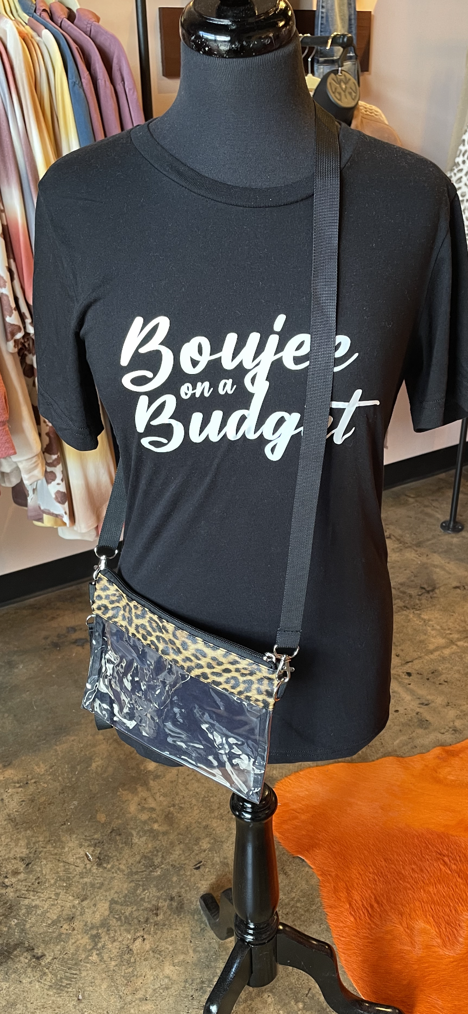 Animal Print and Clear Stadium Crossbody Purse