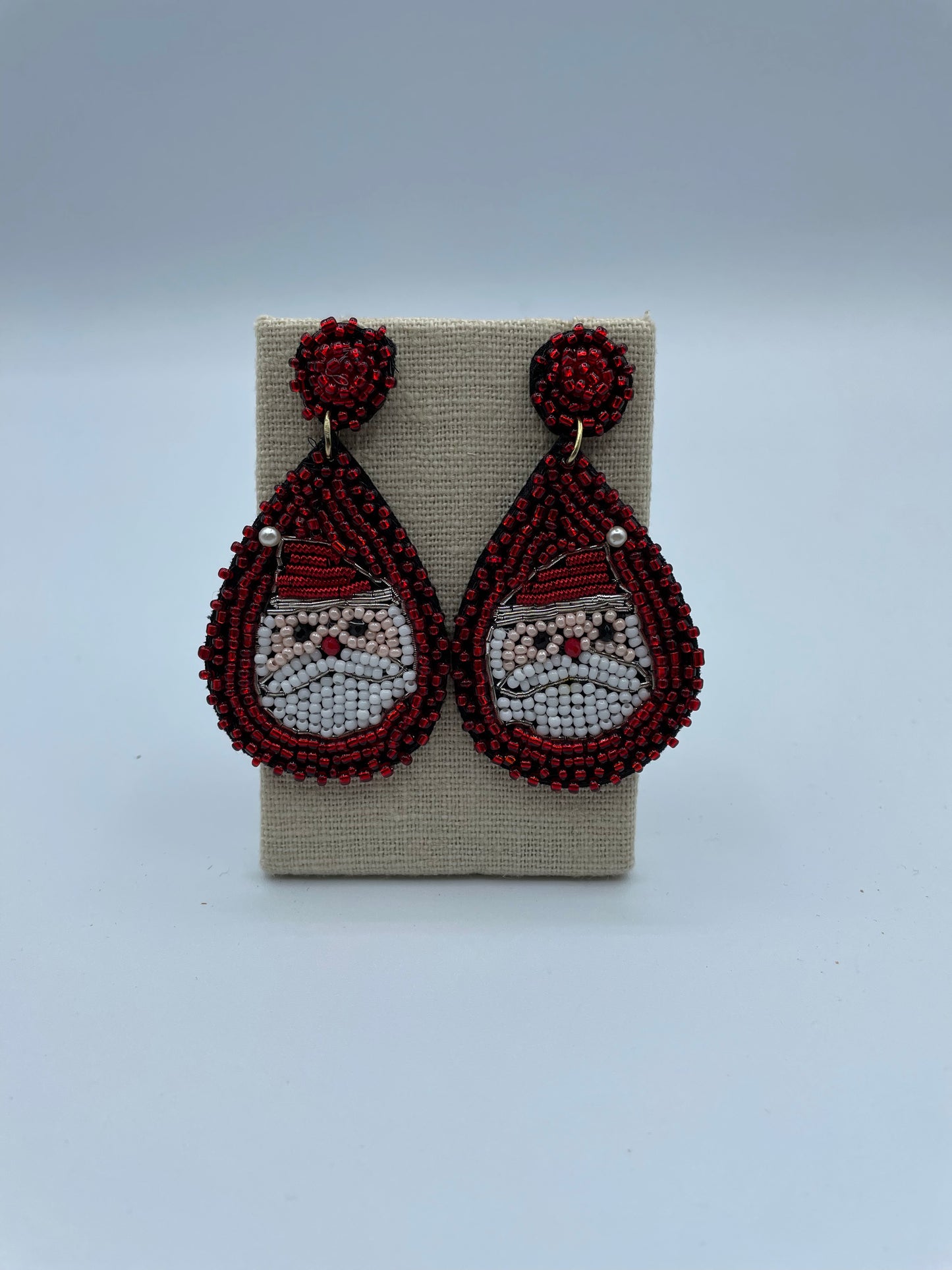 Red and White Beaded Santa Earrings