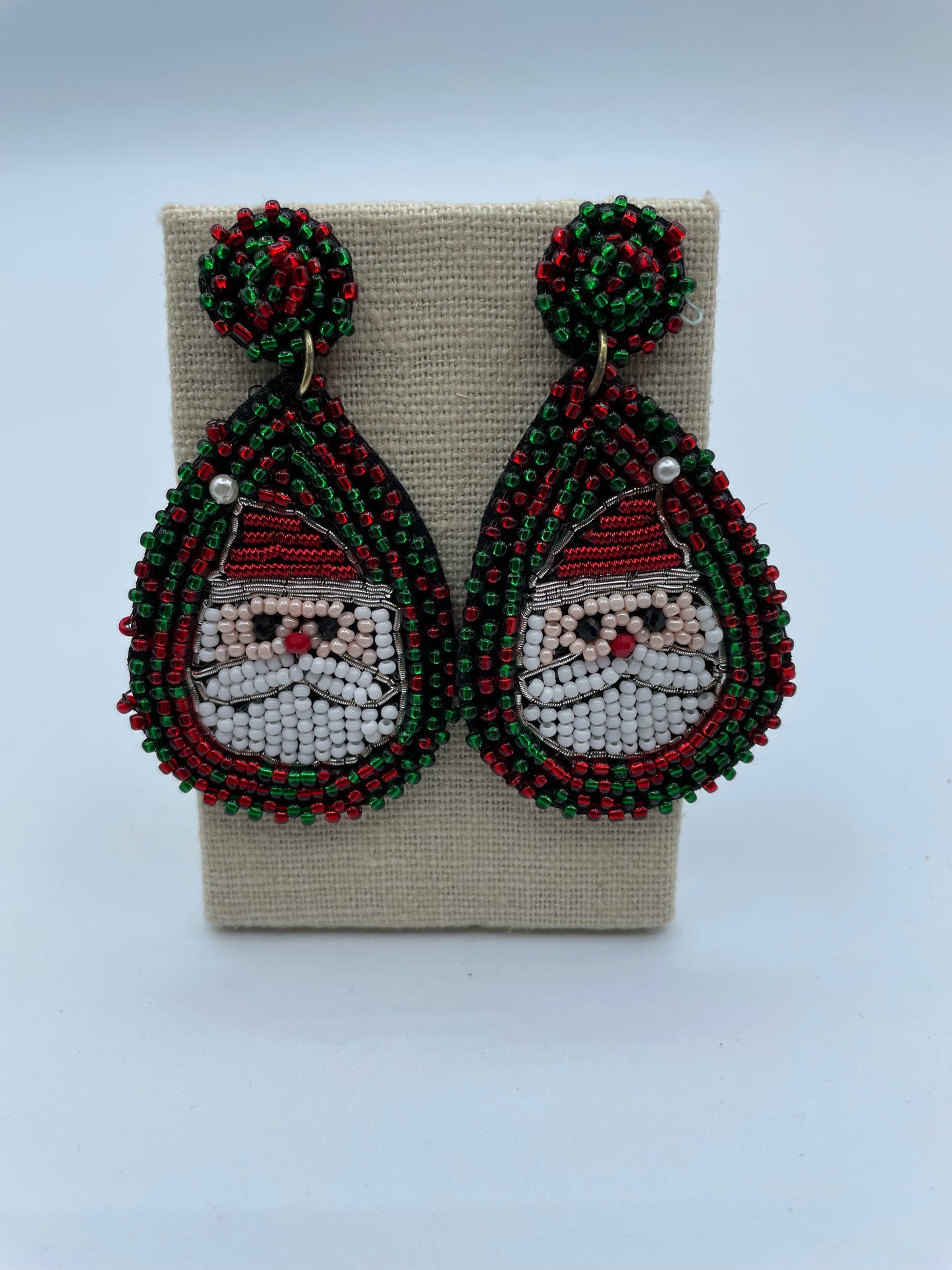 Red and Green Santa Beaded Earrings