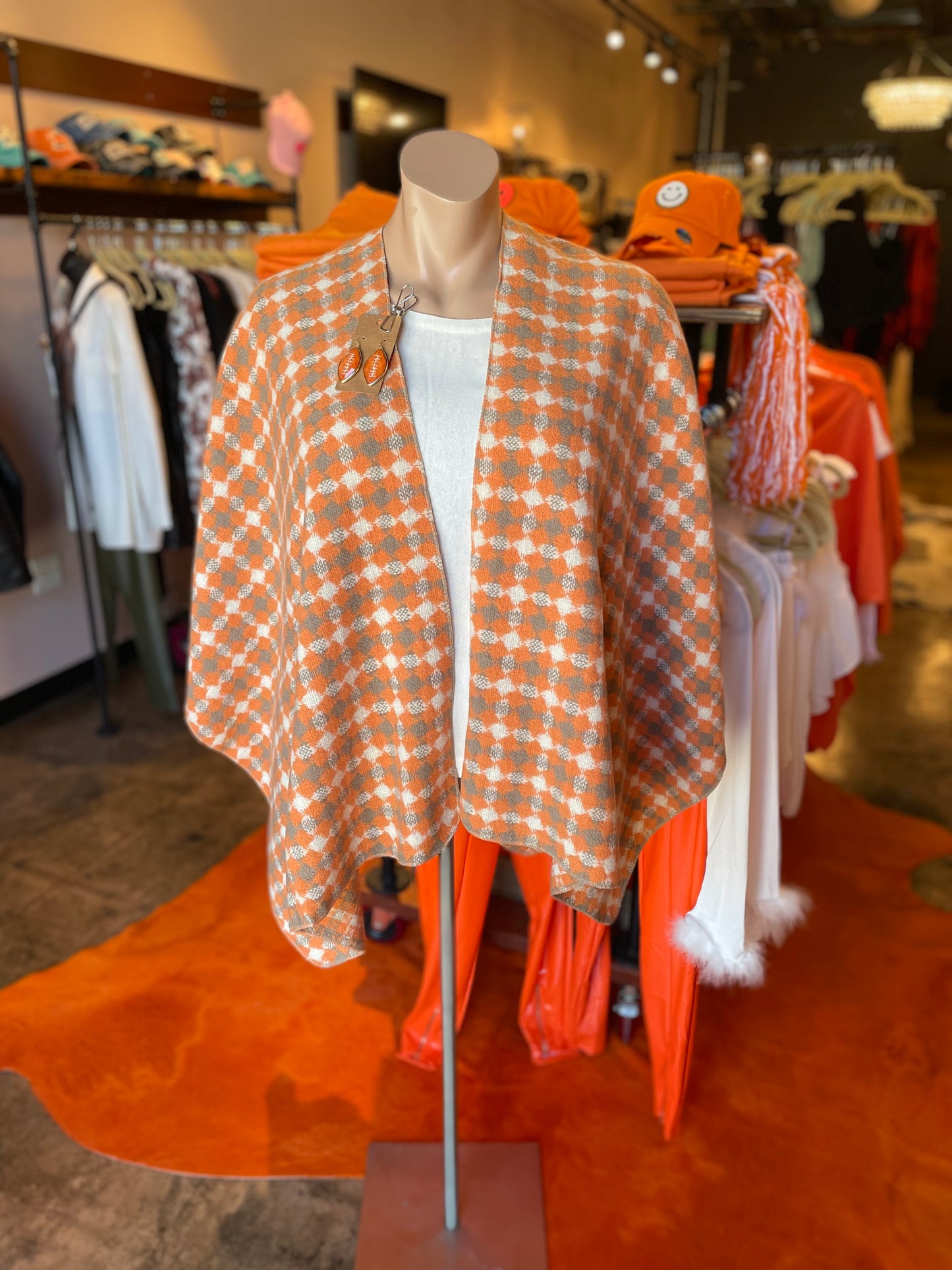 Orange and Gray Checked Poncho