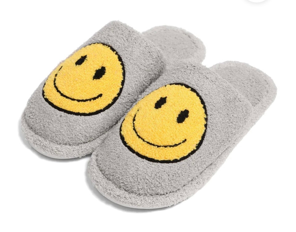 Gray Comfy Luxe Smiley Face Slippers