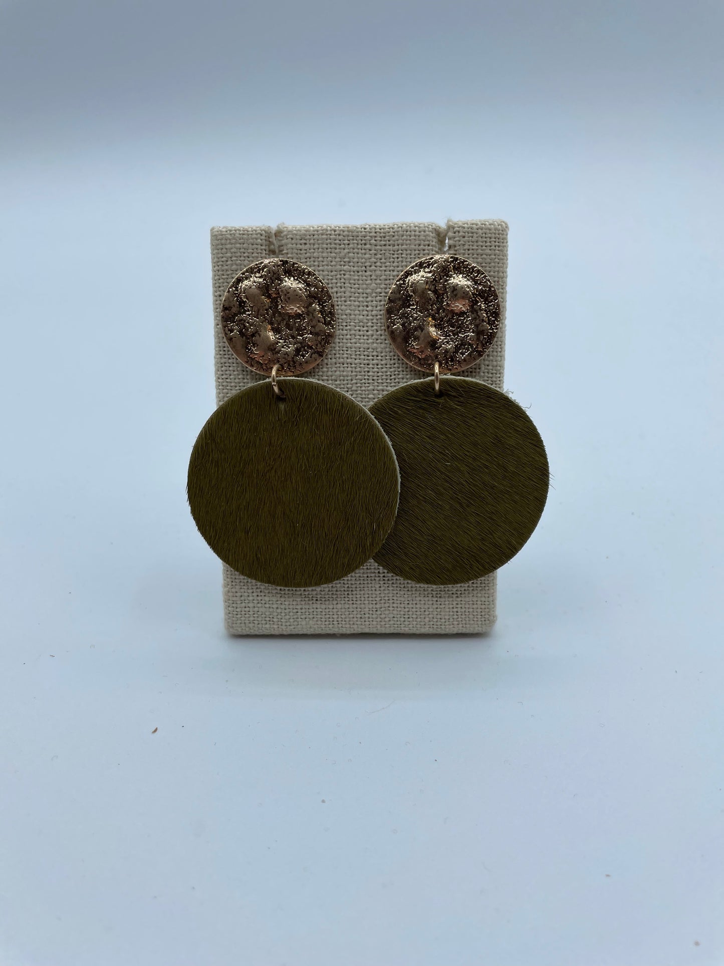 Olive Cowhide Disc Earrings