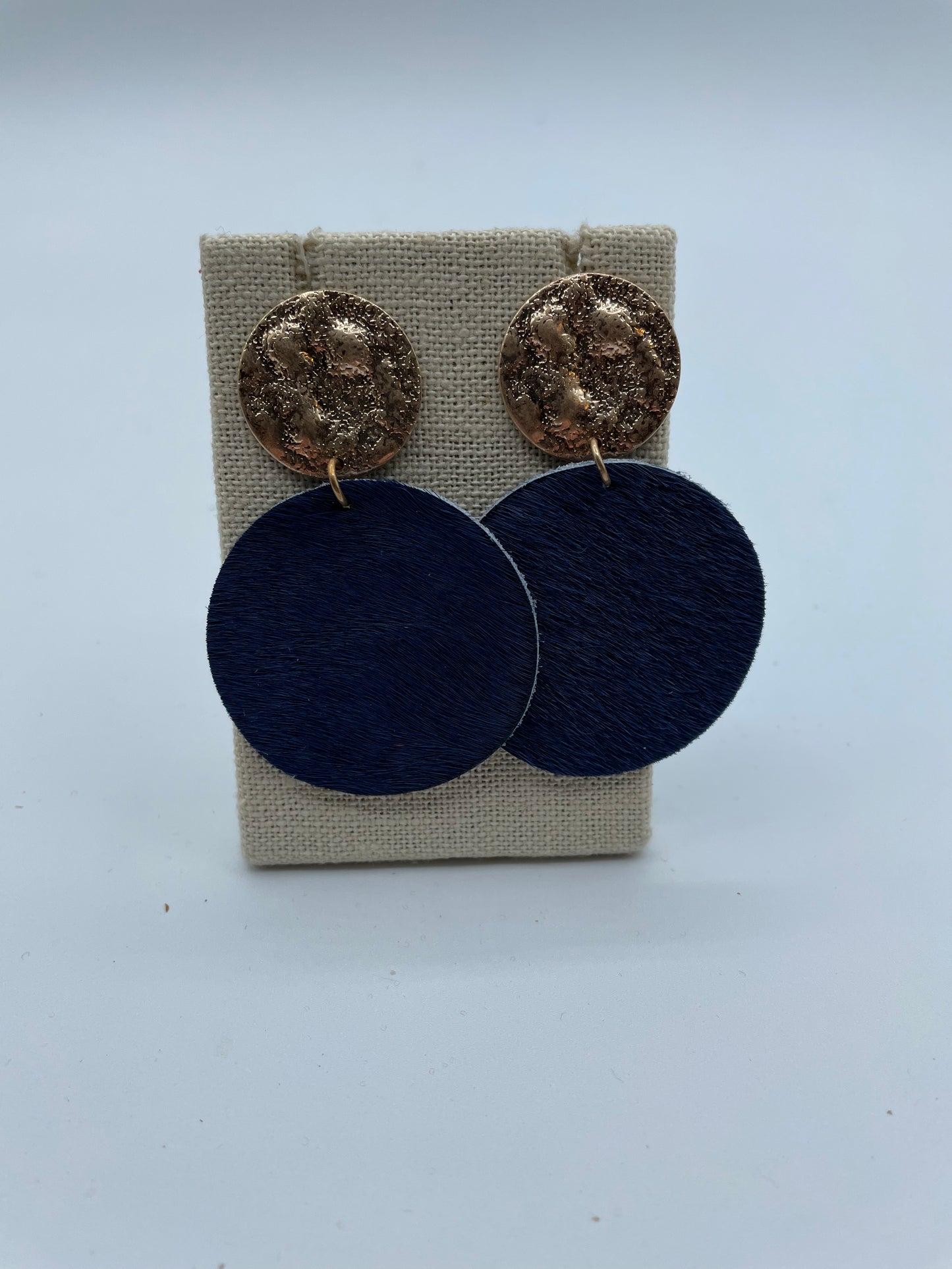 Navy Cowhide Disc Earrings