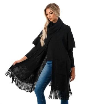 Black Split Front Cowl Neck Kimono