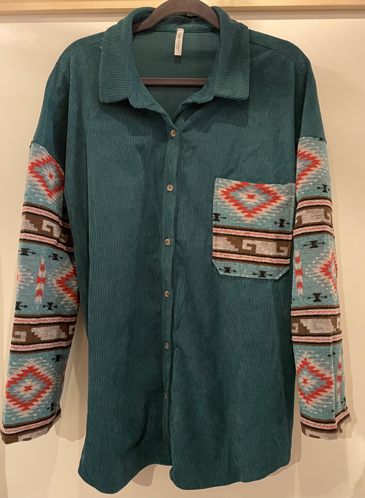 Green Corduroy Aztec Shacket