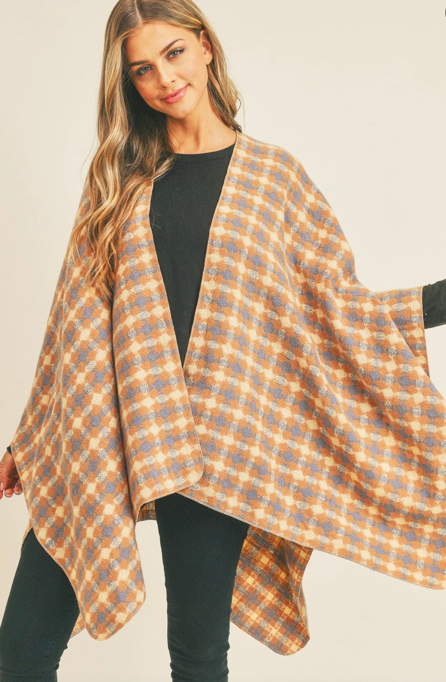 Orange and Gray Checked Poncho