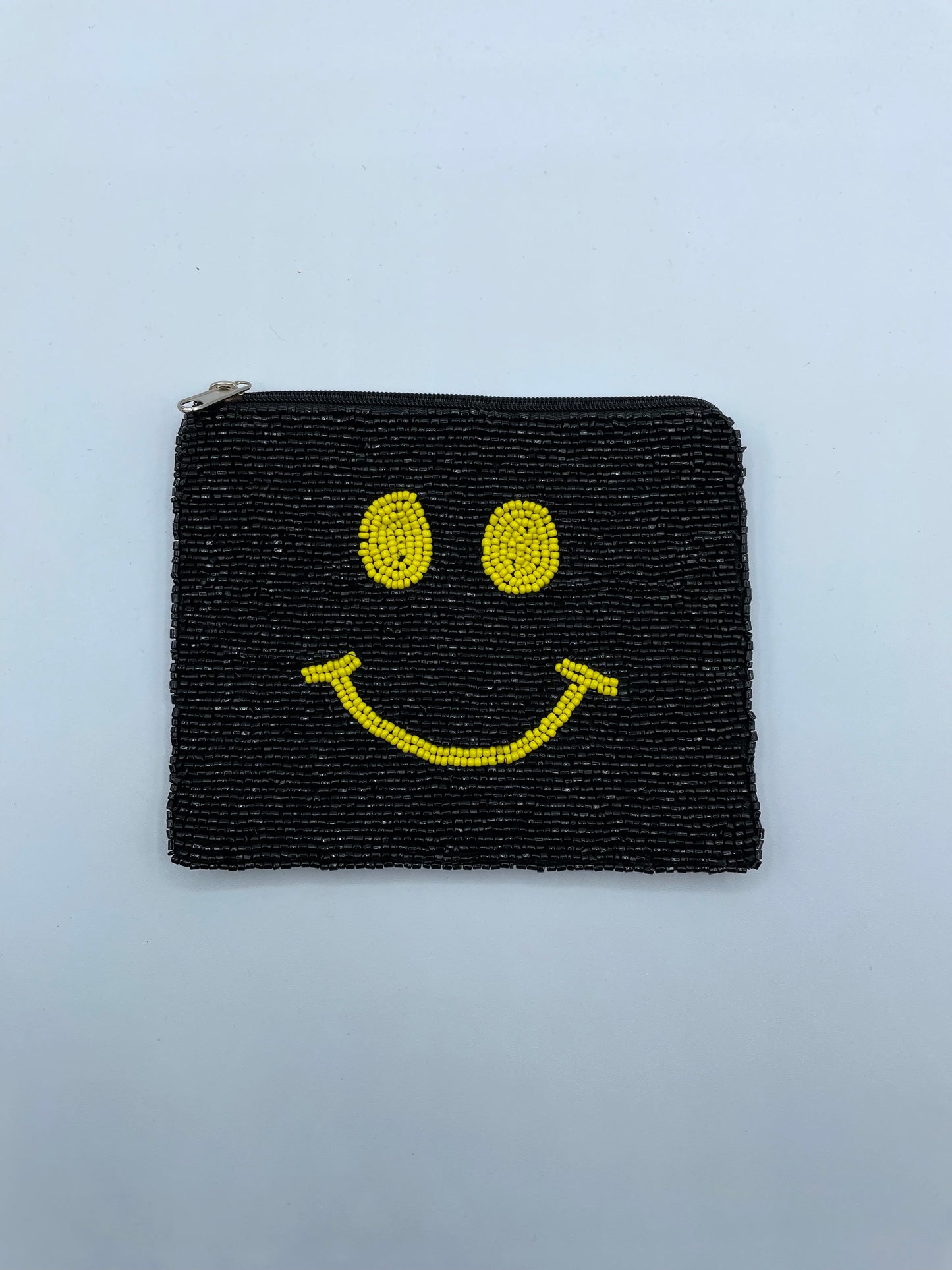 Black Beaded Smiley Coin Purse