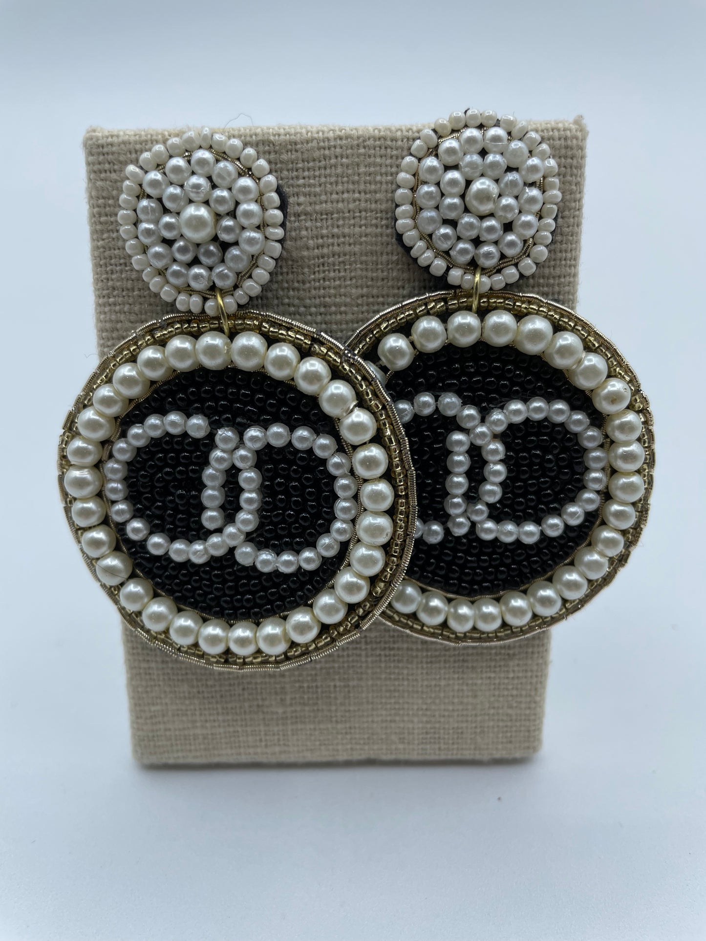 Black Bead and Pearl Earrings