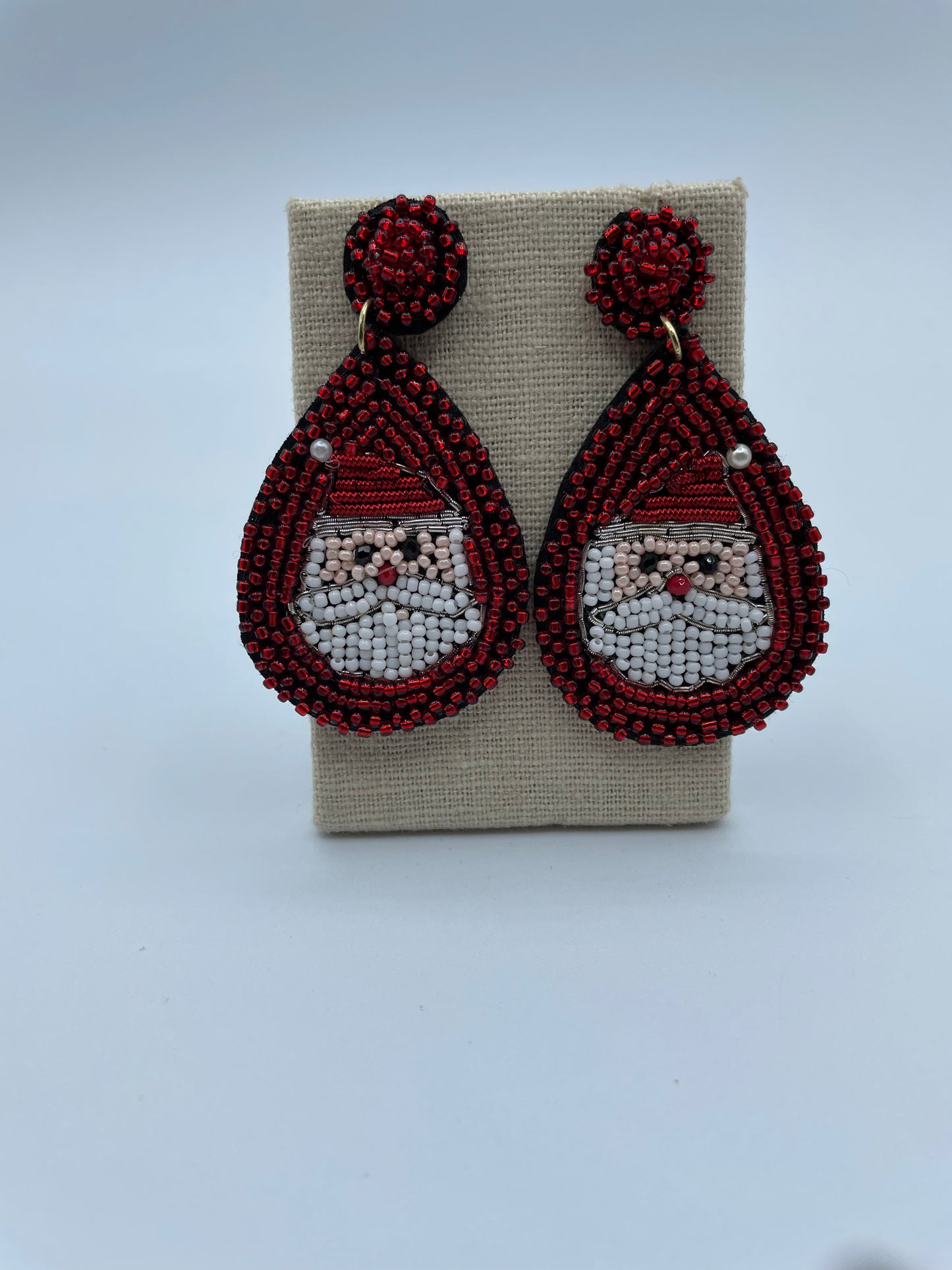 Red and White Beaded Santa Earrings