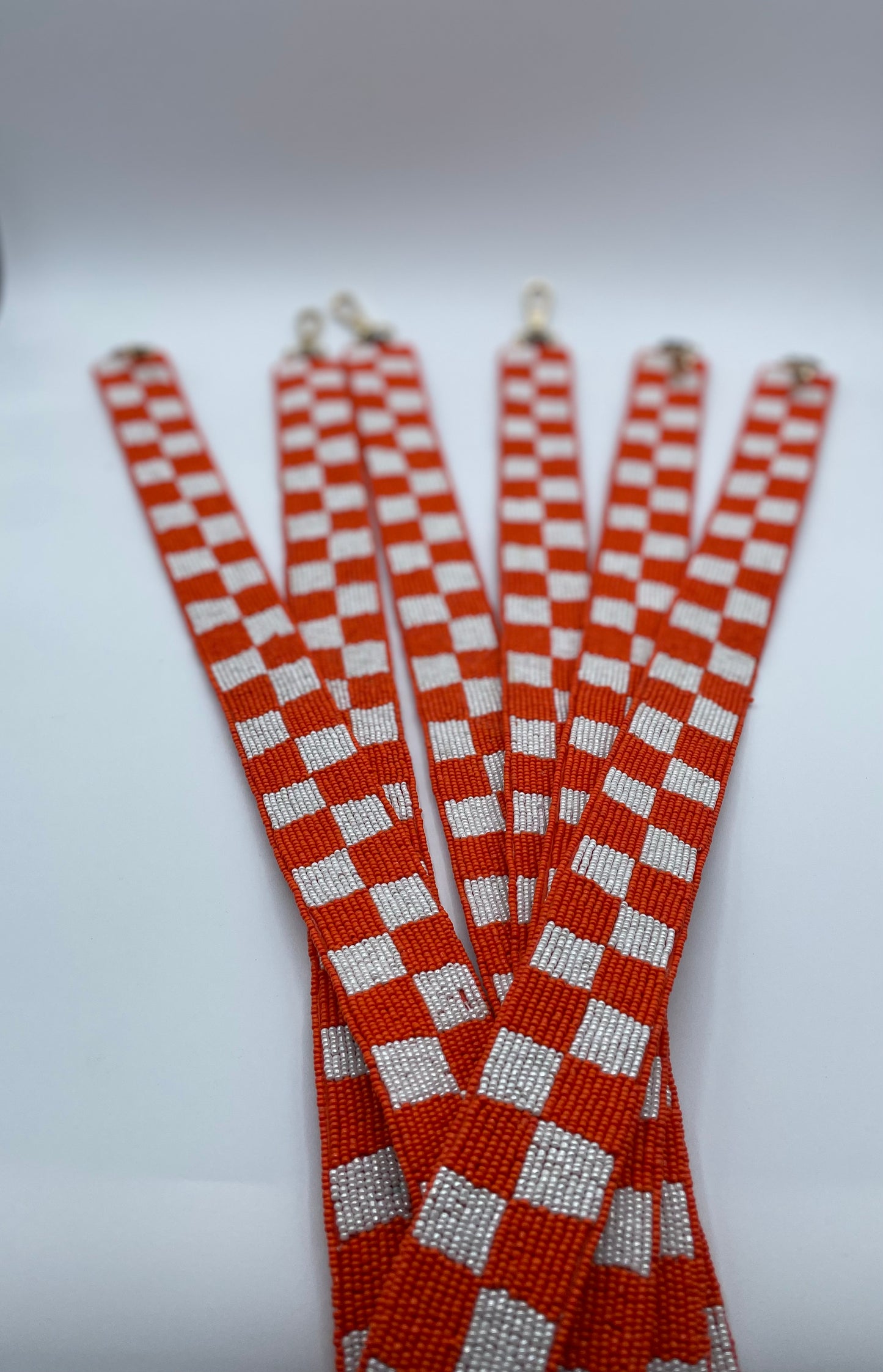 Orange and White Checkered Beaded Purse Strap