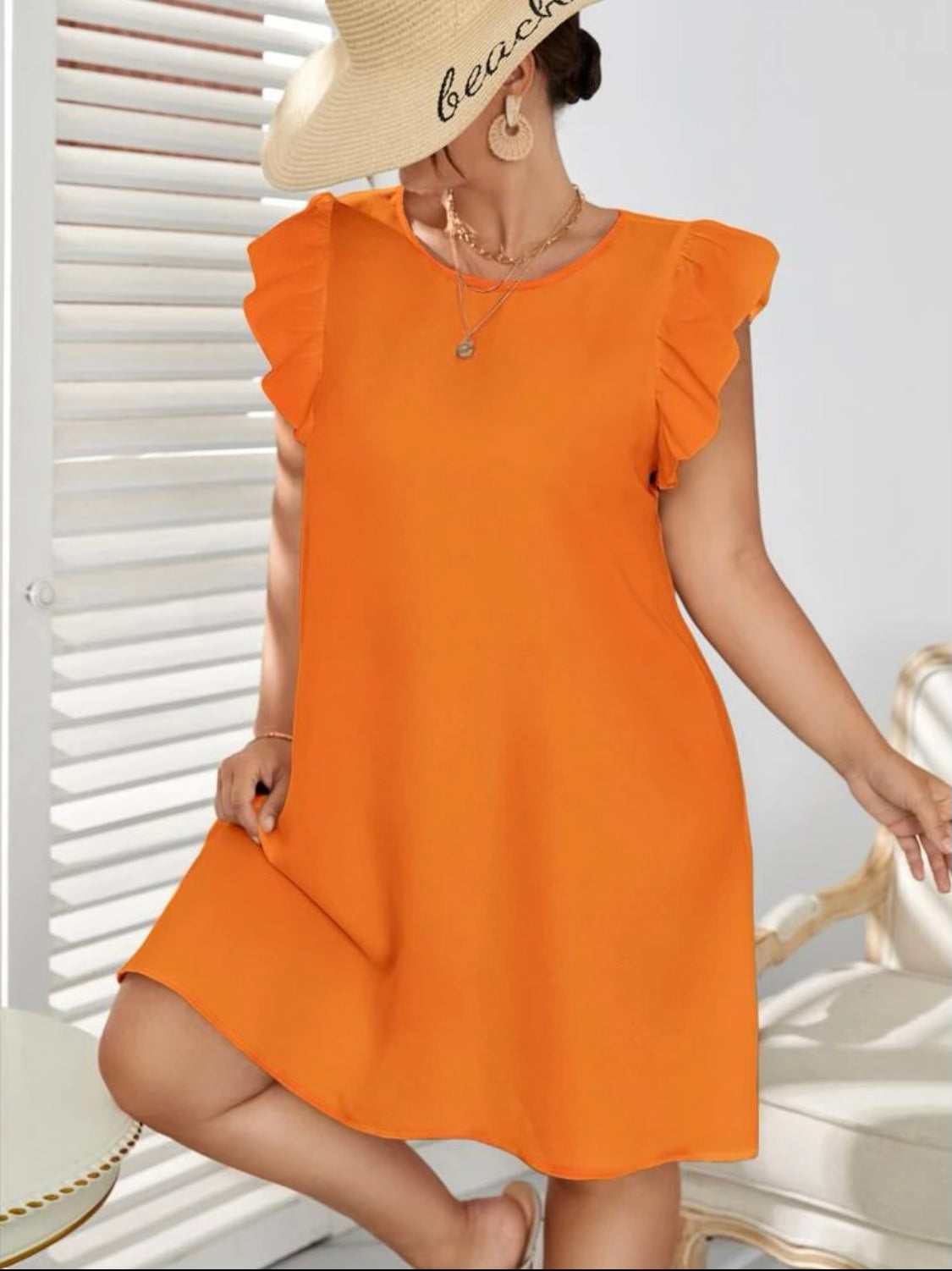 Curvy Orange Ruffle Tunic Dress