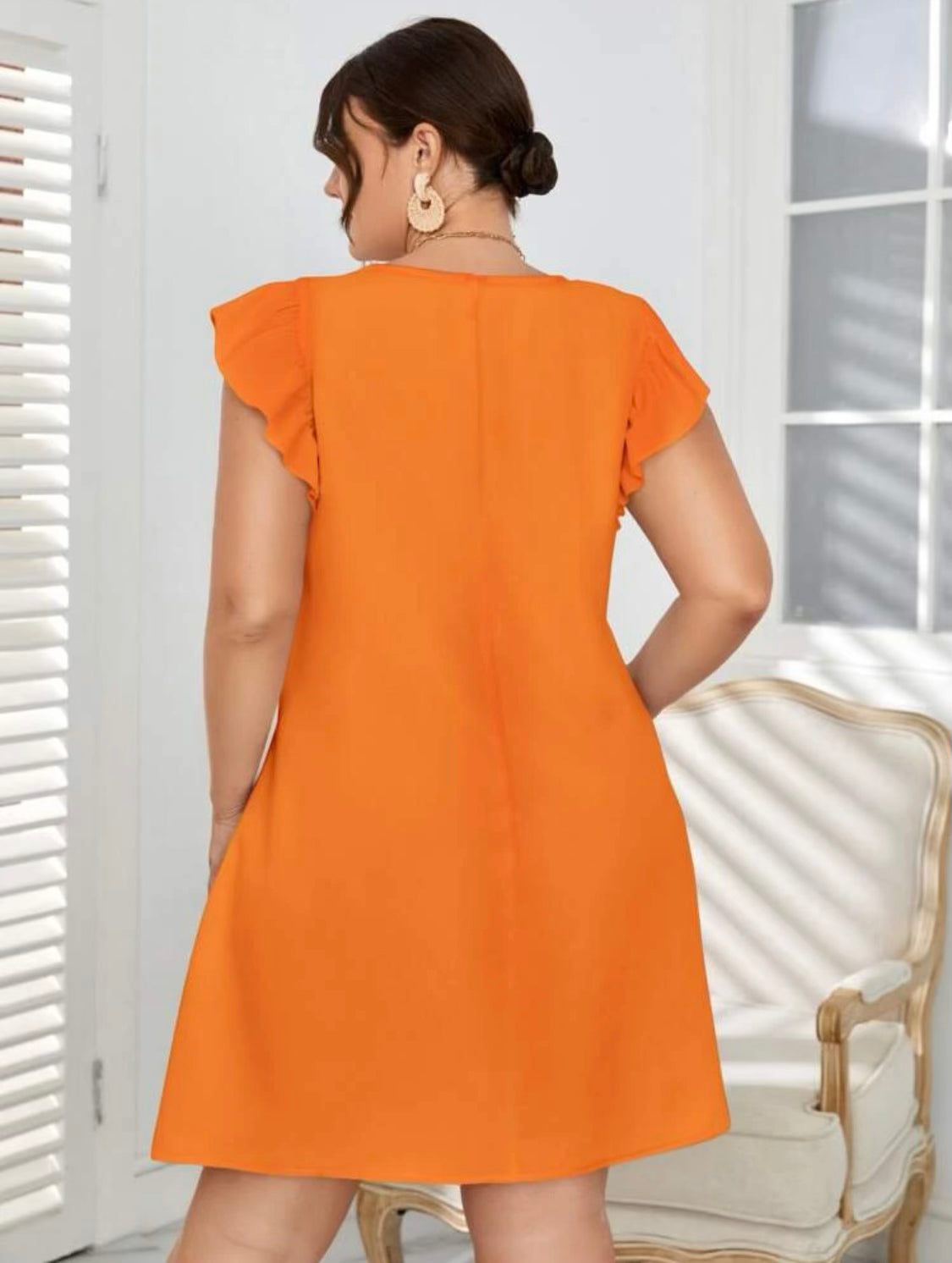 Curvy Orange Ruffle Tunic Dress