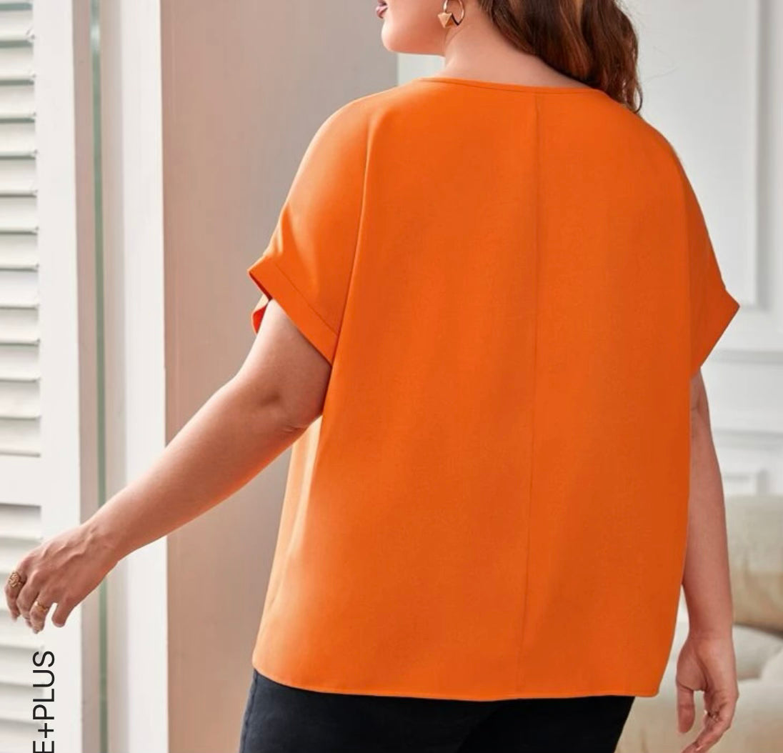 Curvy Orange Batwing Sleeve Blouse