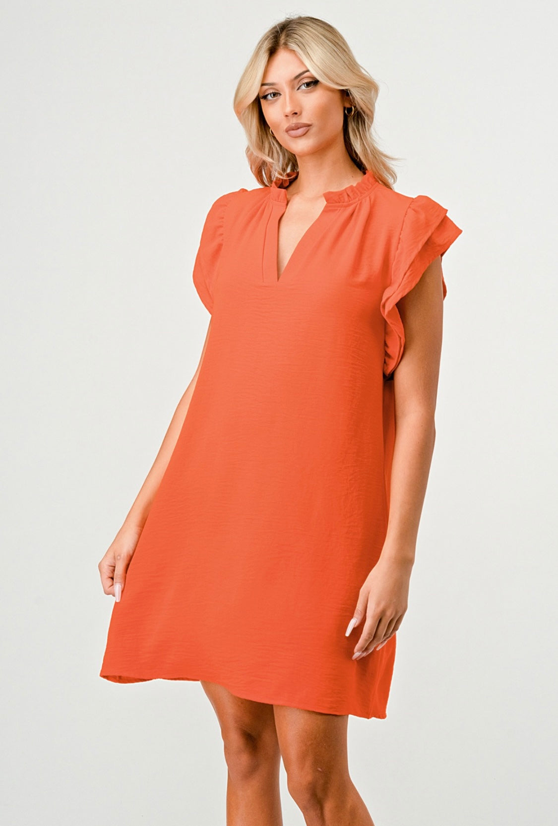 Orange Ruffle Neck Dress
