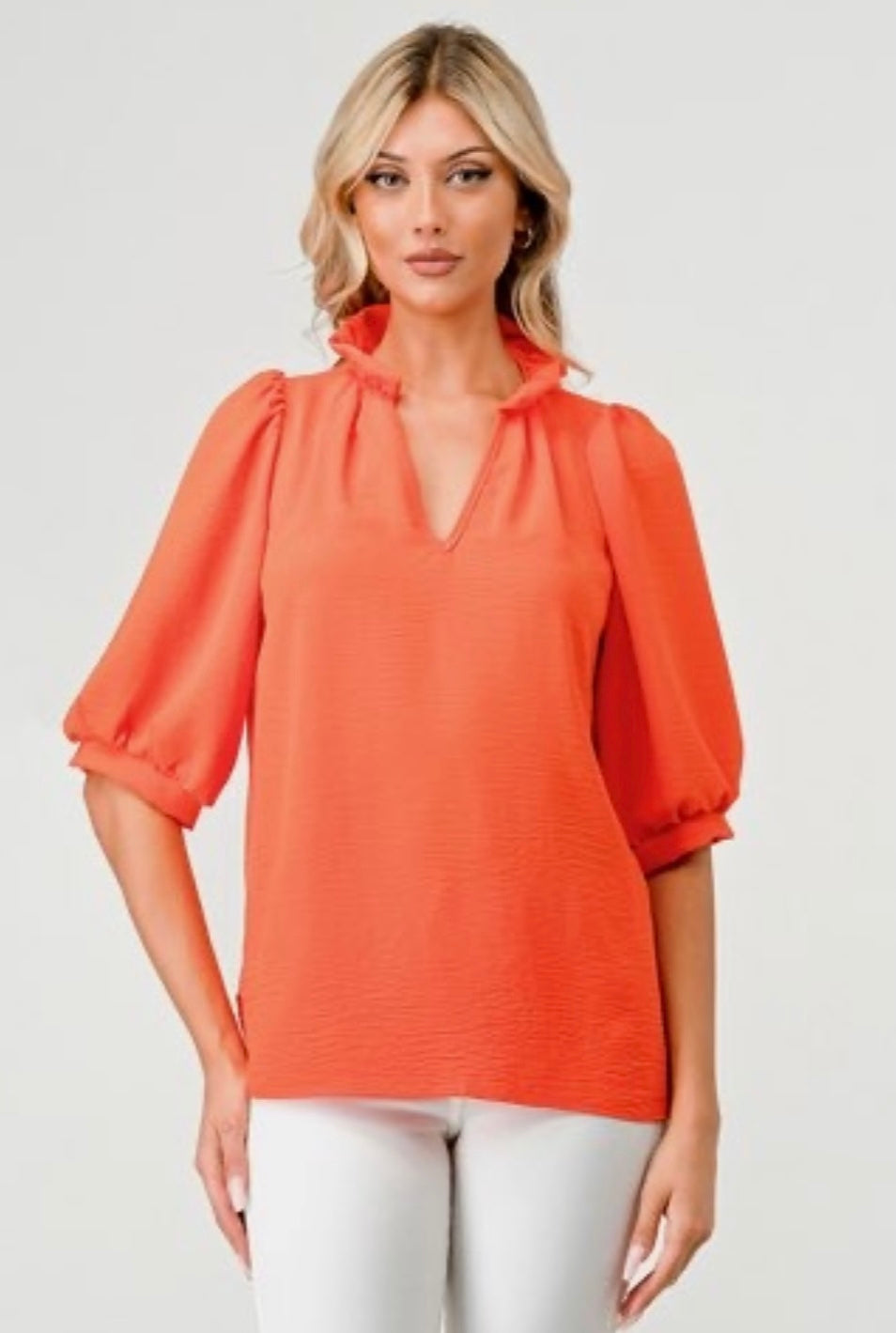 Orange Ruffle Neck Top