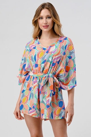 Flutter Sleeve Flowered Ocean Romper