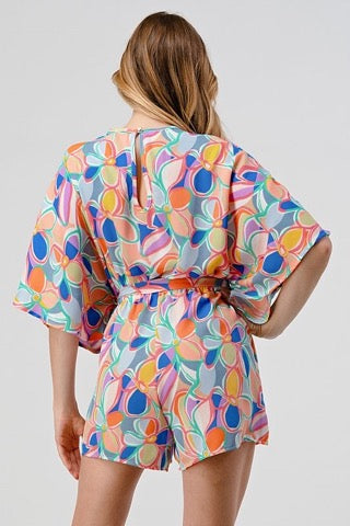 Flutter Sleeve Flowered Ocean Romper