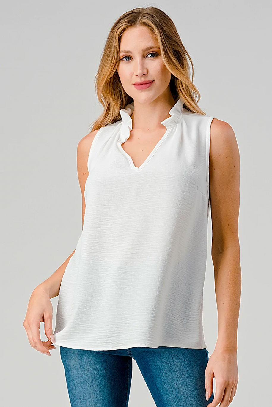 White V-Neck Ruffle Top