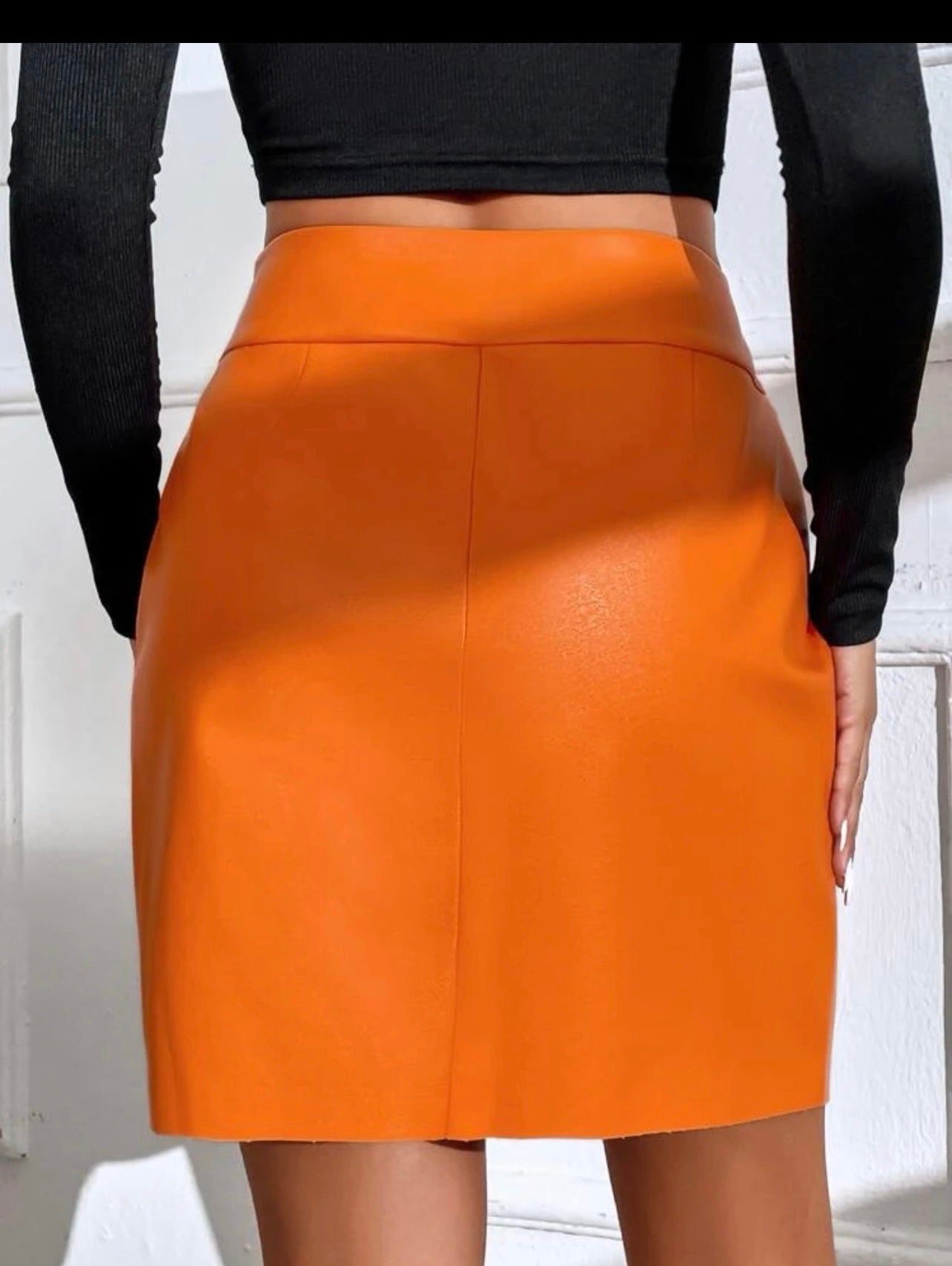 Orange Faux Leather Skirt