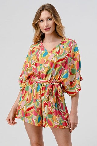 Flutter Sleeve Tropical Flowered Romper