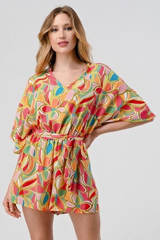 Flutter Sleeve Tropical Flowered Romper