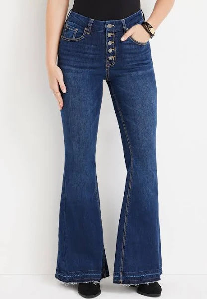KanKan Button Fly Flare Leg Jeans