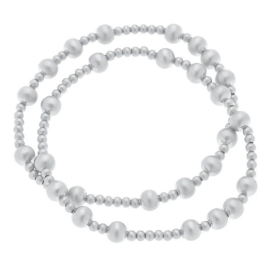 Shelby Ball Bead Satin Silver Bracelets