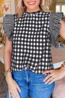 Black Checkered Ruffle Sleeve