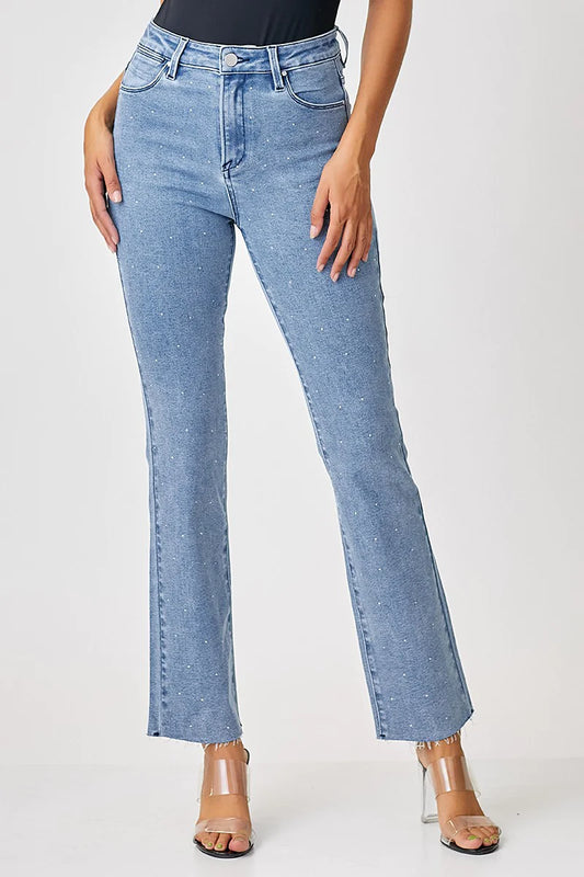 Risen Slim Straight Rhinestone Embellished Jean